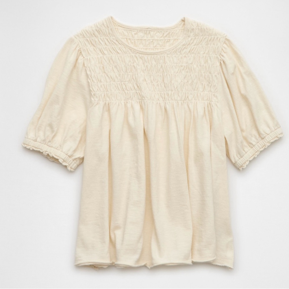 American Eagle Outfitters Cream Smocked Blouse - Picture 4 of 4